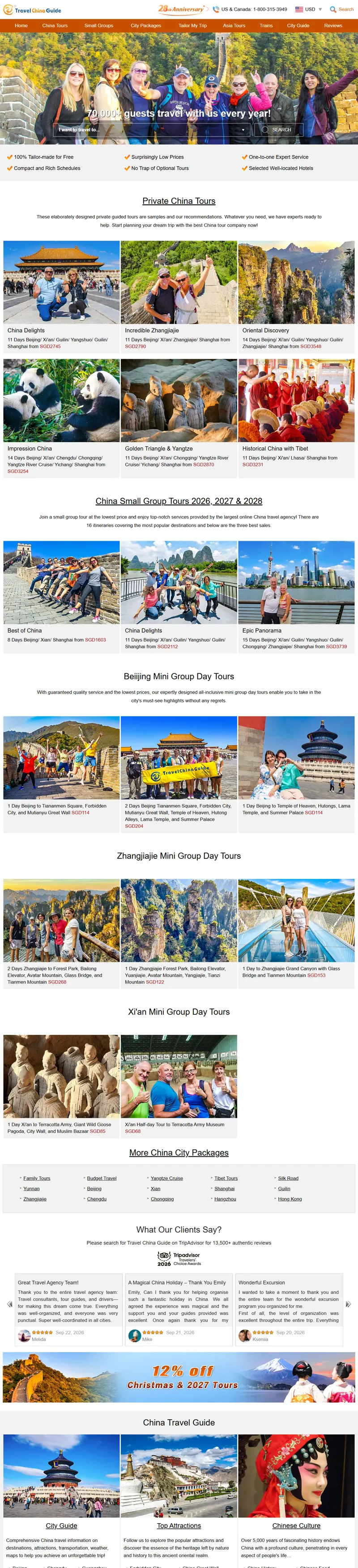 China Travel Agency, Small Group & Private Tour Service 网页长截图